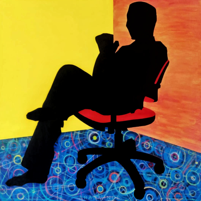 Thinking Inside The Box, acrylic and oil pastel on canvas, 60 inches (152.4cm) by 60 inches (152.4cm)